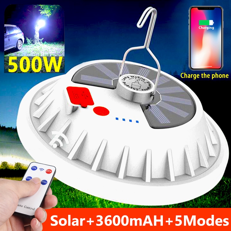 500W Powerful LED Bulb Solar Lamp Rechargeable 3600mah Remote Control ...