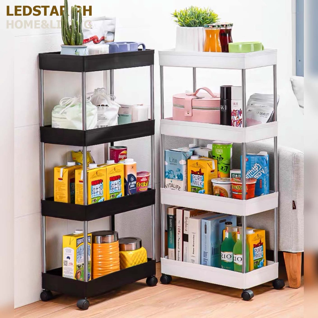 4 Layer Moving Rack Kitchen Storage Shelf Wall Home Bedroom