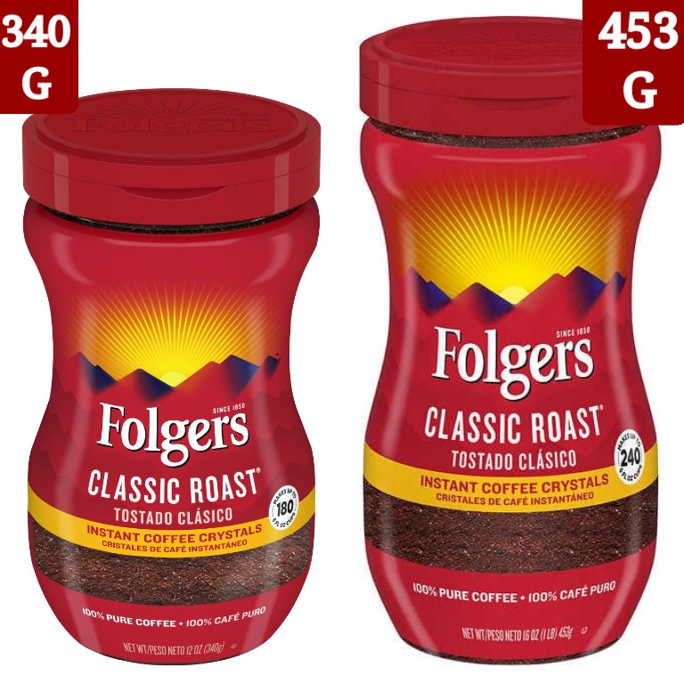 Folgers CLASSIC ROAST Instant Coffee Cystals(180 & 240 cups),340g