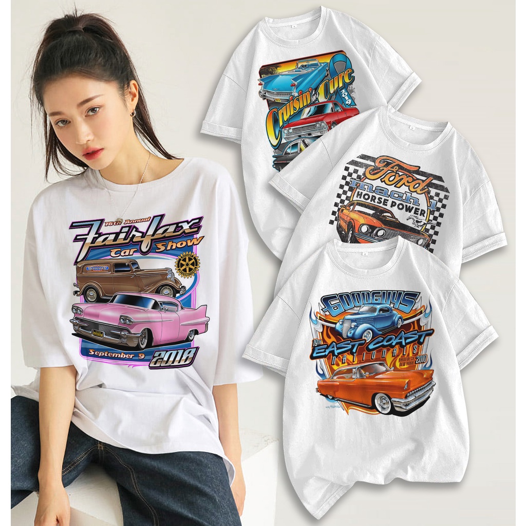 Bootleg Cars Oversized White T shirt Trendy casual Tops