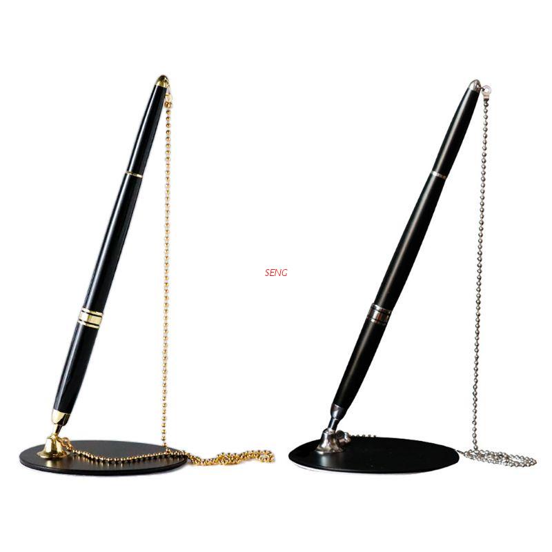 seng Classic Metal Ballpoint Pen Secure Chain Attached Base Stand Desk