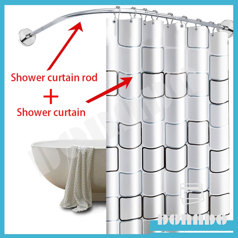 (Curtain+Rod) Stainless Steel Adjustable Arc Telescopic Shower Curtain