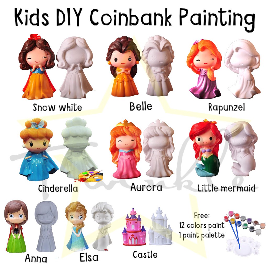 TwinklePH DIY Kid s Activity Painting set coin bank Disney Princess Castle piggy coin bank