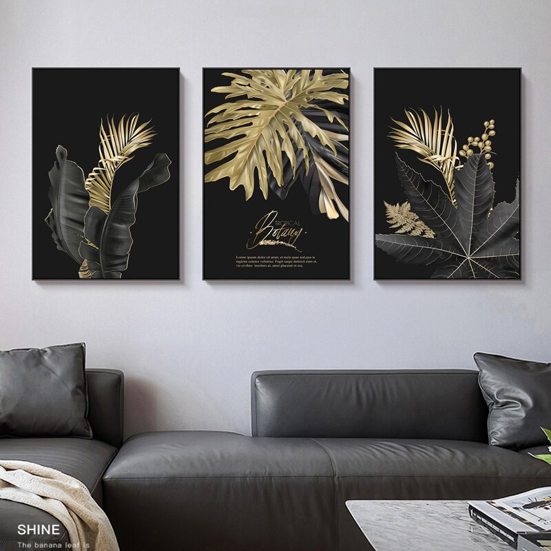 Home Decor Abstract Golden Leaf Plant Wall Art Canvas Painting Nordic ...