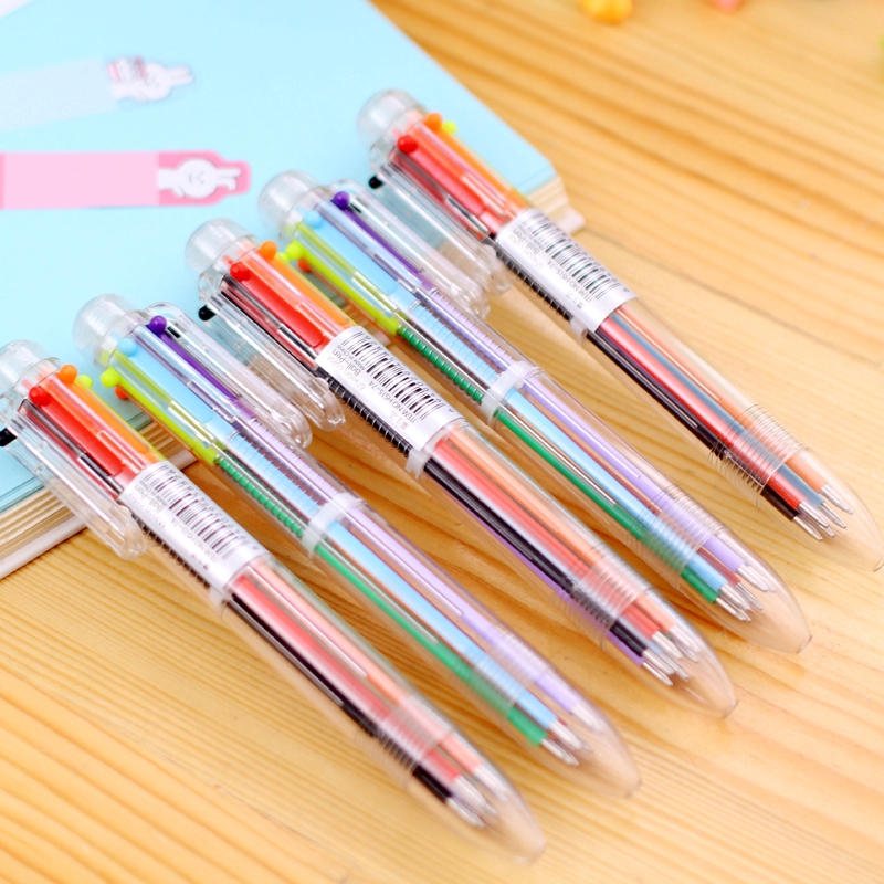 6 Colors 0.7mm Ballpoint Pen Transparent Shell Multicolor Retractable ...