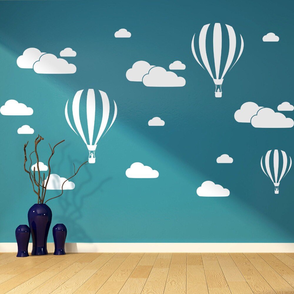 Cartoon Hot Air Balloon Clouds Wall Sticker For Kids Baby Rooms ...