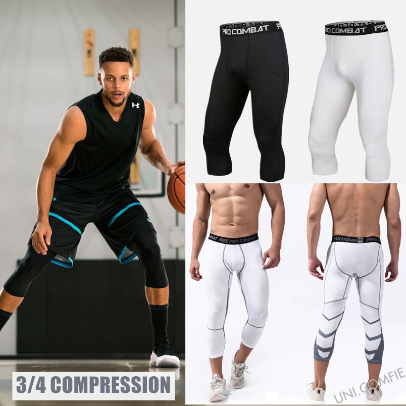 UNI.COMFIE 【S-2XL】3/4 Compression Pants for Basketball Sport Legging For Men  Training Tights Quick Dry