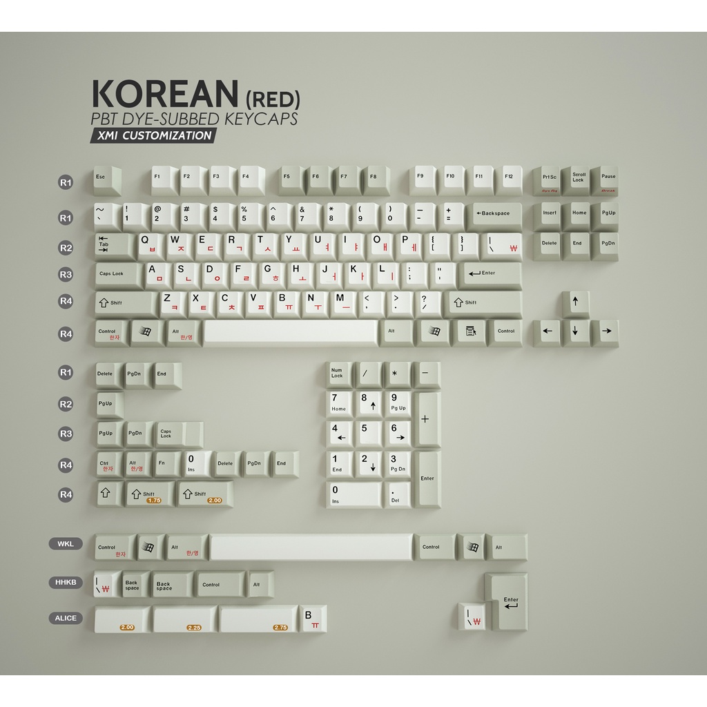 XMI Keycaps Korean Hangul Sub Legend PBT Dye Sub Keycaps For Mechanical
