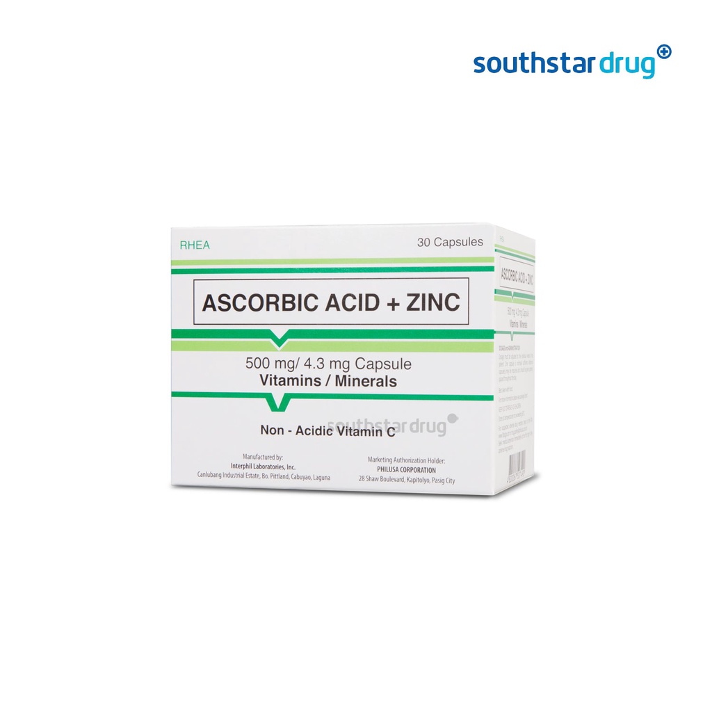 Rhea Ascorbic Acid + Zinc 500mg / 4.3mg Capsule 30s Shopee Philippines
