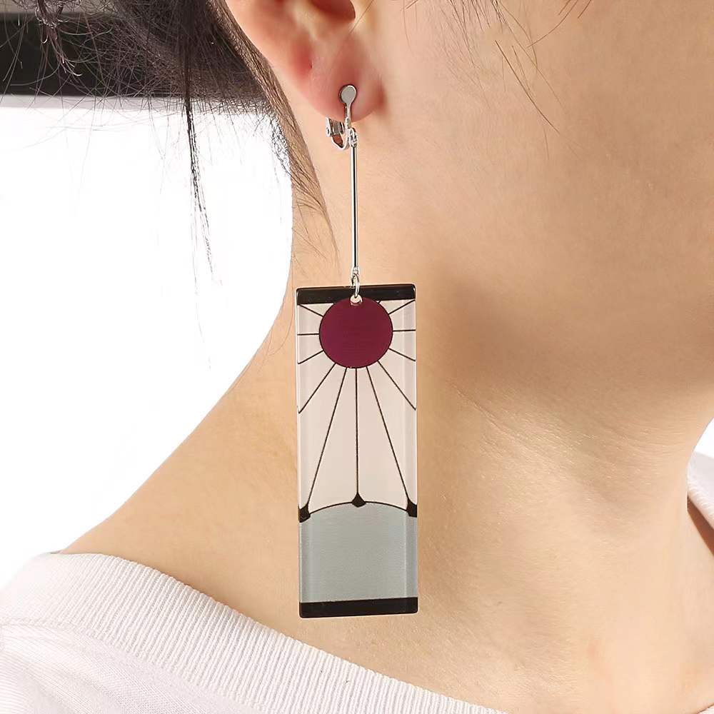 Fashion Tanjiro Earrings Set Demon Slayer Earings Anime Cosplay Accessories Jewelry Ear Clip 8912