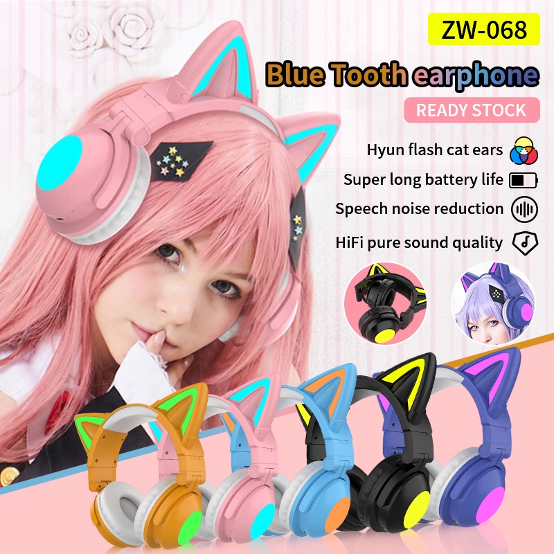 【Philippine cod】 [2022 latest]RGB Cat Ear Headset With Mic Bluetooth 5.