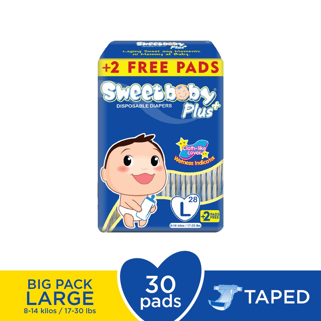 Sweetbaby Plus Big Pack Taped Disposable Diaper Large 28+2 Pads