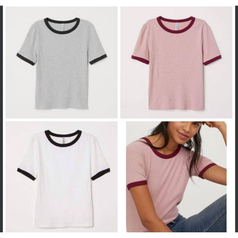 H m ribbed Ringer tee Shopee Philippines