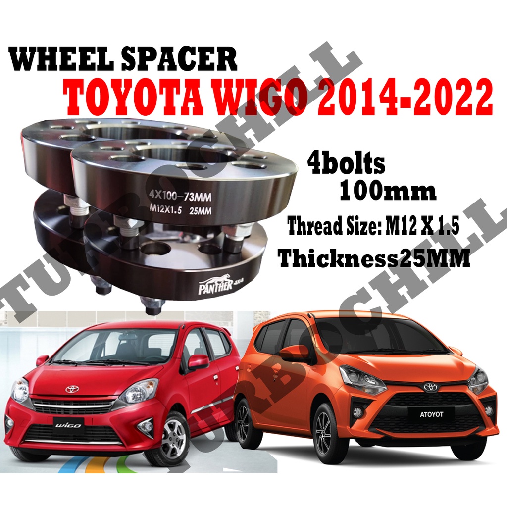 WHEEL SPACER for TOYOTA WIGO 2014-2022 gen1 & gen 2 4x100 M12x1.5 ...