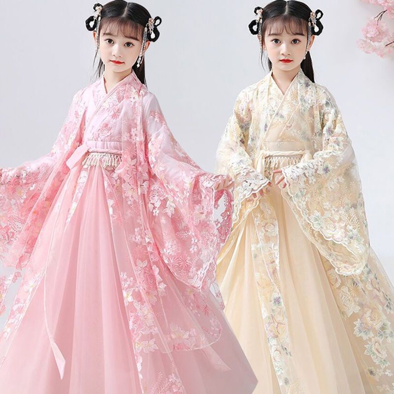 Hanfu Girls' Skirt Long-Sleeved Ancient Costume Chinese Style Cherry ...