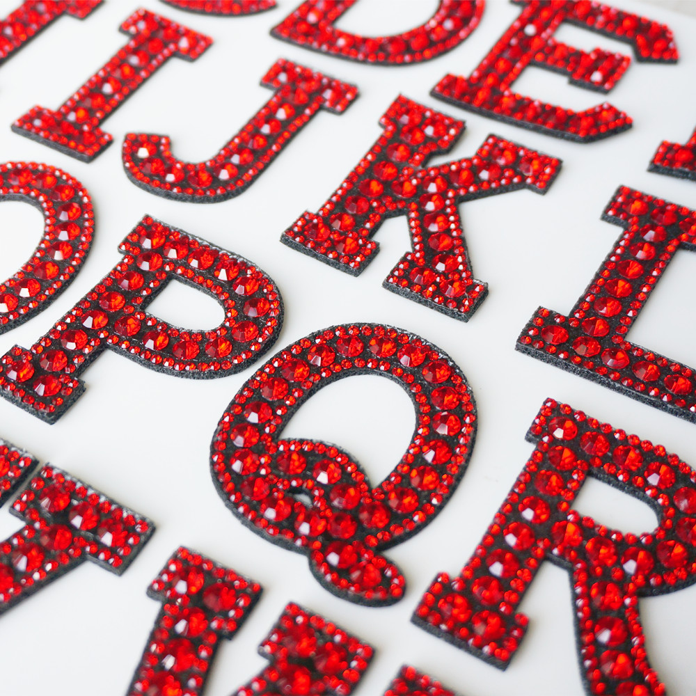 Red Letter Rhinestone Alphabet Sew Iron On Patch Shining Badges For ...