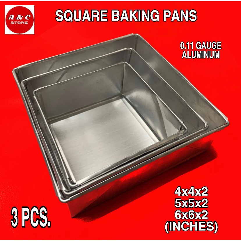 3 PCS. SMALL SQUARE BAKING PANS ALUMINUM 0.11 GAUGE