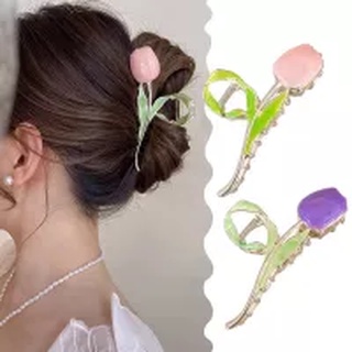 Korea Gentle Tulip Hair Claws Simple Metal Drop Oil Flower Hairpin For 