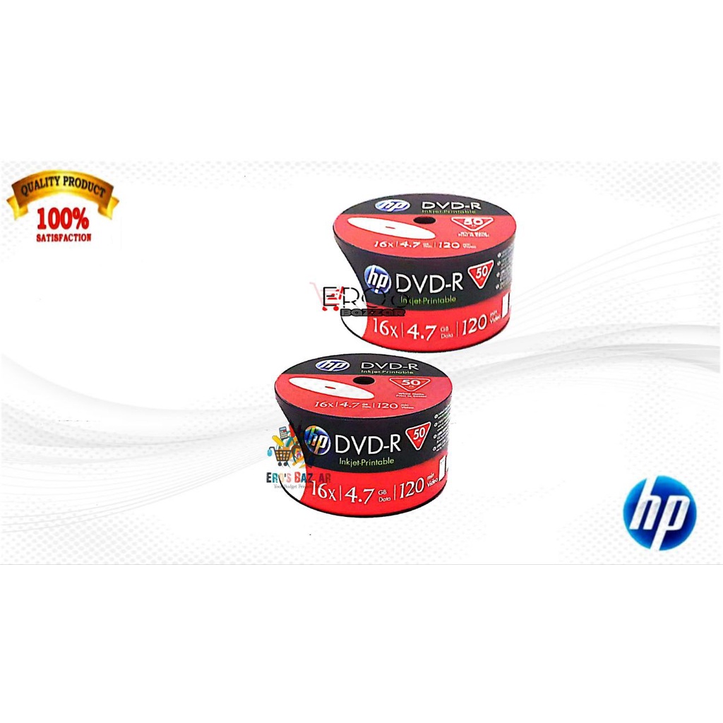 Hp DVD-R 4.7GB Blank - Inkjet Printable DVD CD 50 Pieces Pack of 2 ...