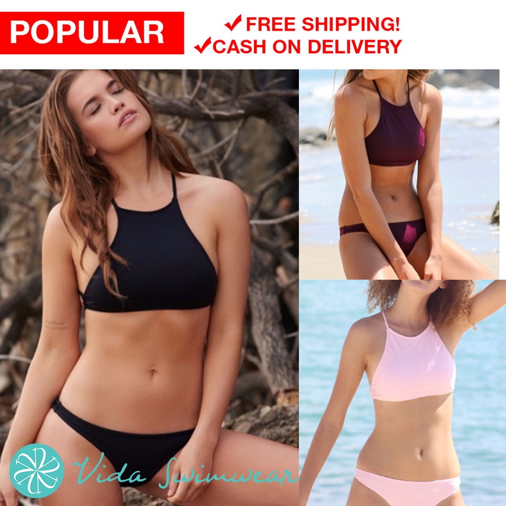 Classic Halter High Neck Two Piece Swimsuit Shopee Philippines