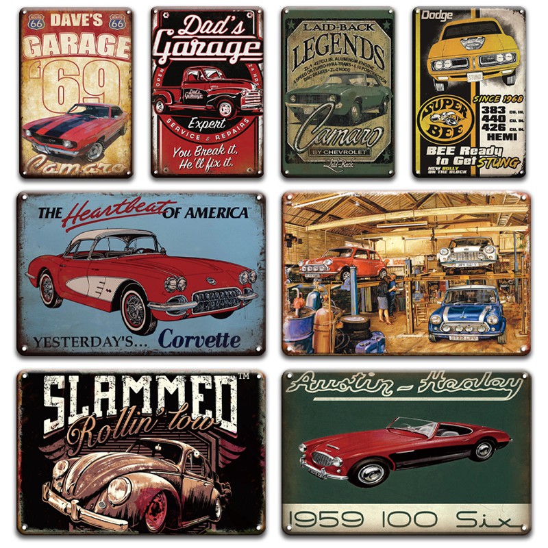 Hot Rod Car Metal Tin Sign Vintage Garage Home Decor Retro Pin Up Old ...