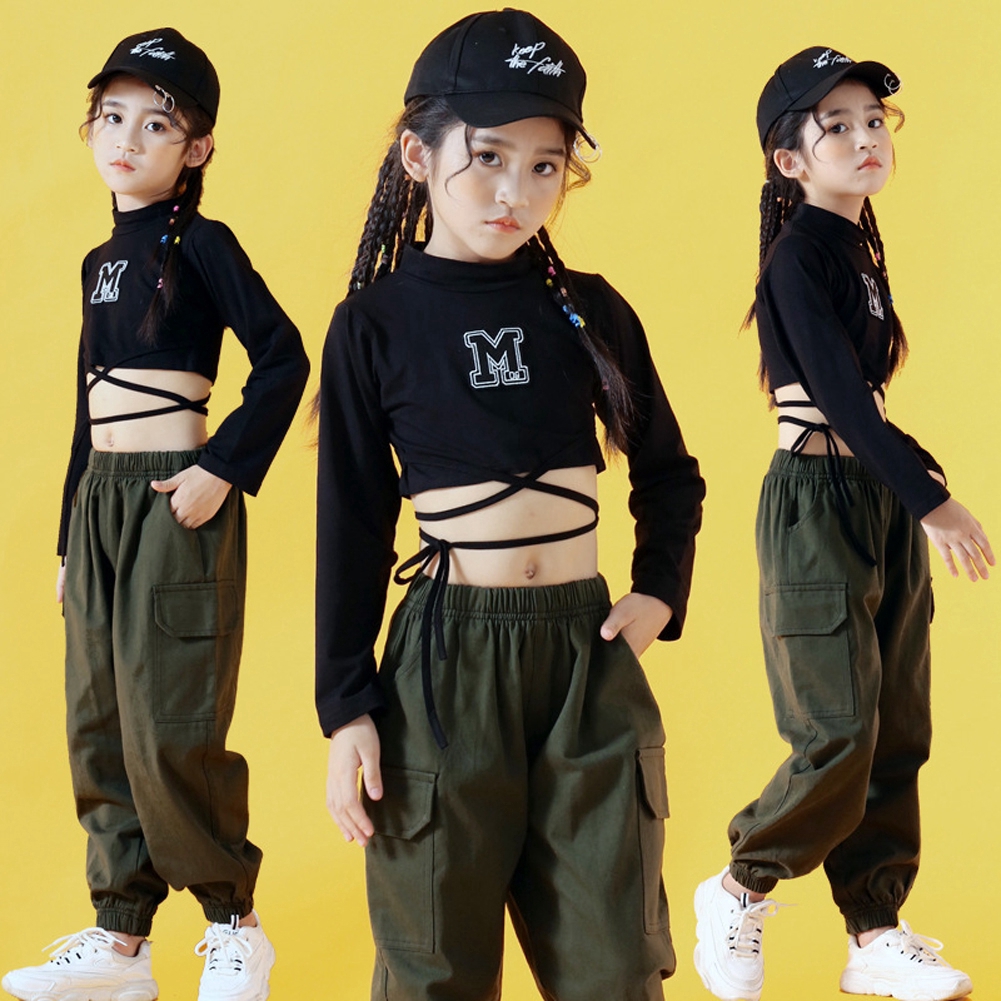 Clothes Dance Hip Hop Female Hip Hop Dance Clothes Girls Ballroom Hip Hop  Dancing size 150cm Color Vest-Tops 2pcs