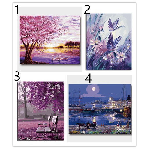 Paint by Numbers Diy on Canvers Unframed Purple Flower Tree | Shopee ...