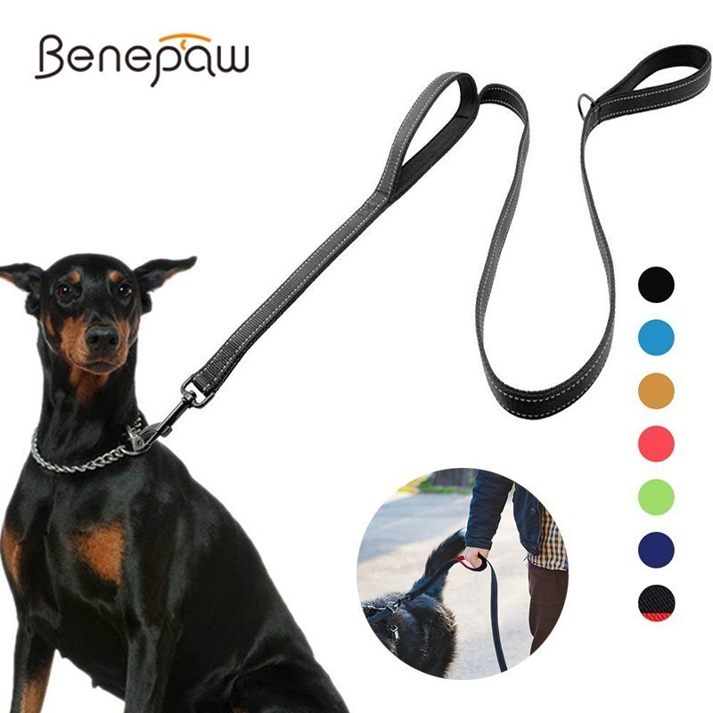 Benepaw Reflective Padded Dog Leash Two Handle Durable Small Medium Large  Dog Pet Training Leash Nylon Lead Colors