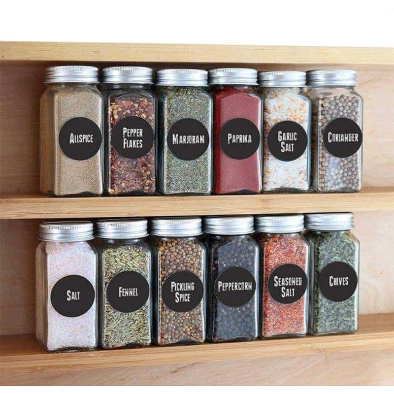 Airtight square glass jar spice condiments salt pepper spices herbs ...