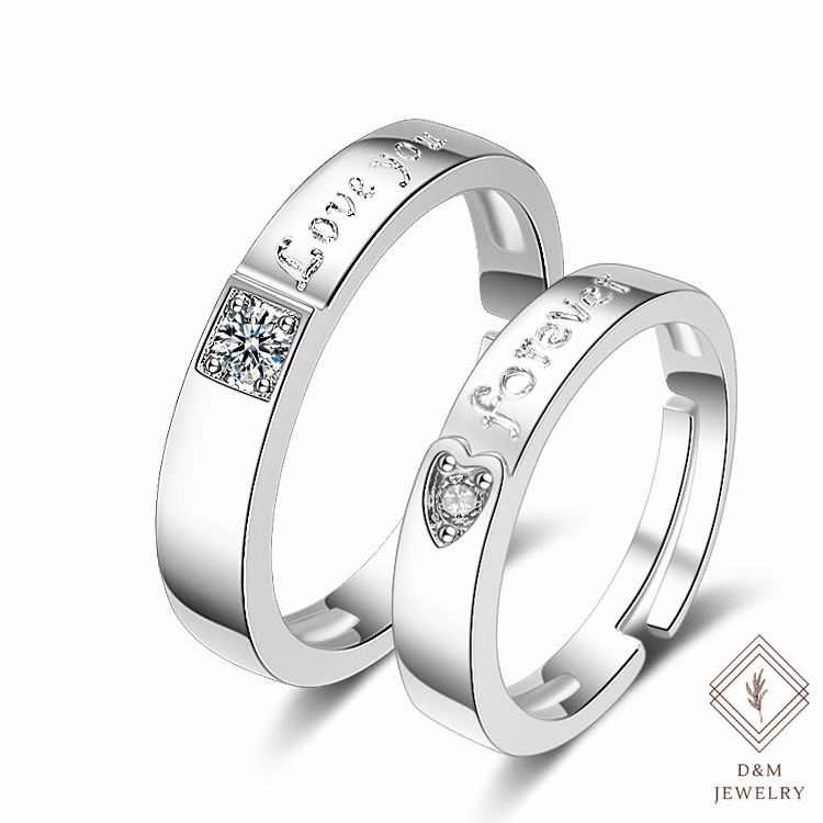 D&M Jewelry 2pcs 925 Silver Couple Ring Crystal Diamond Couple Wedding ...