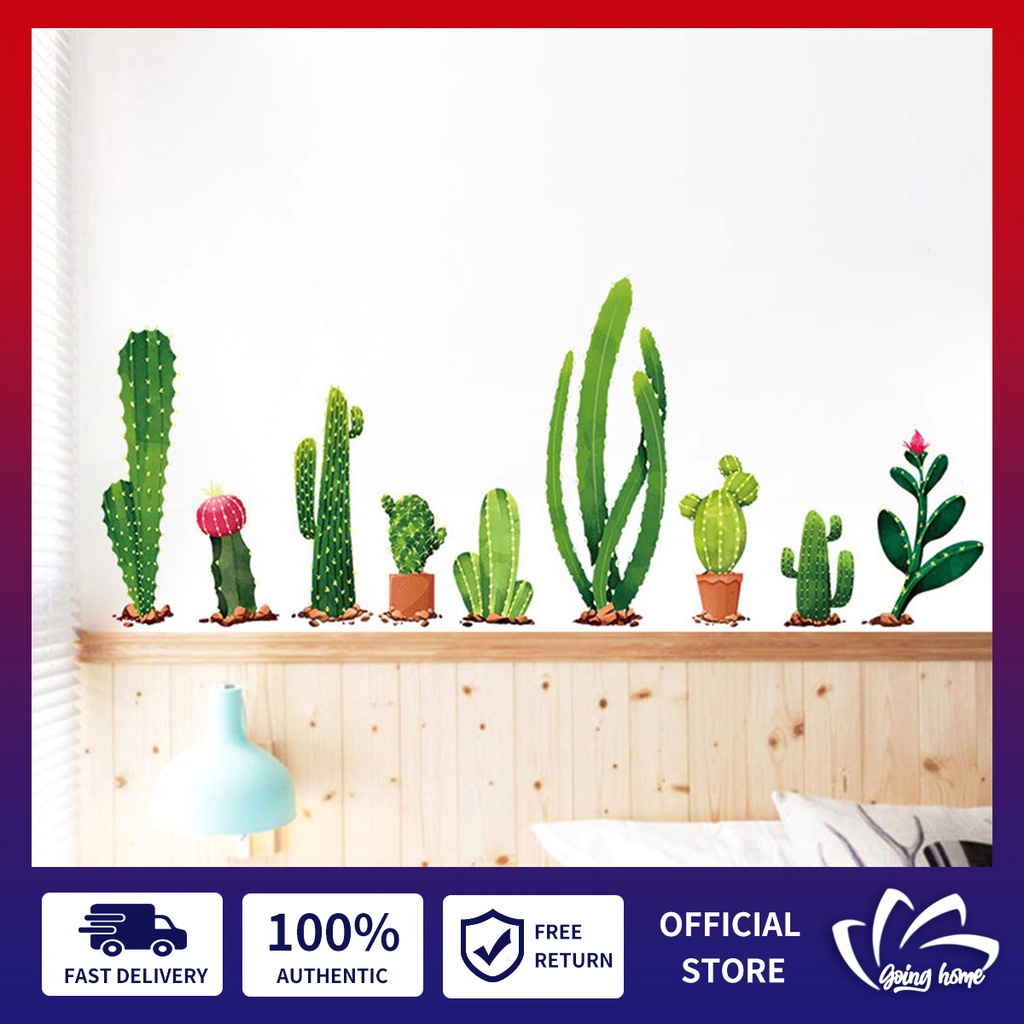 Cactus Wall Stickers Green Plants Wall Decals Cartoon Tropical Potted