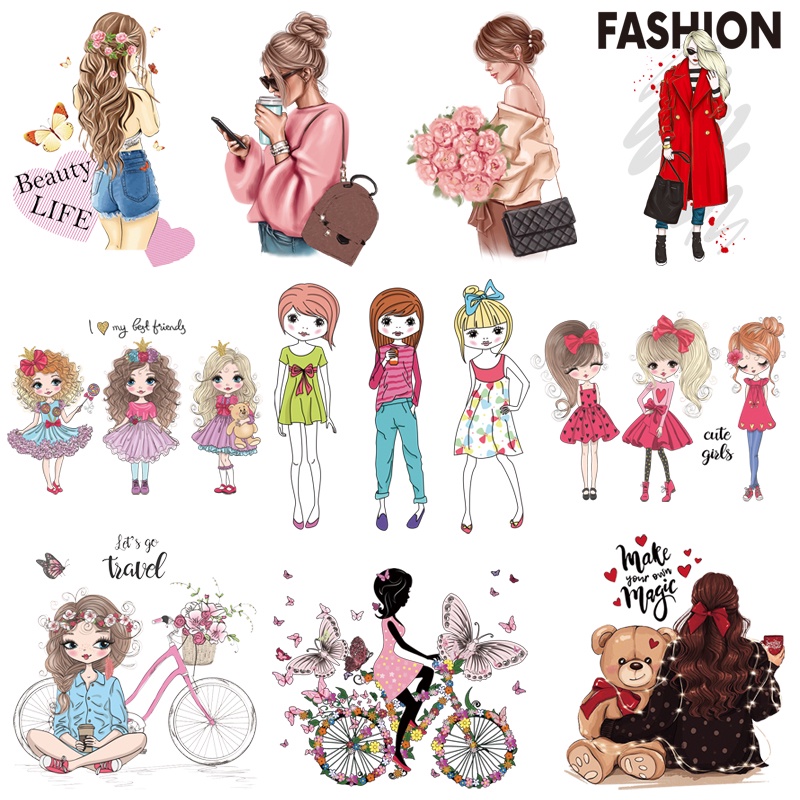 Girl Pattern Patches Fashion Woman Heat Transfer Stickers Jeans Diy ...