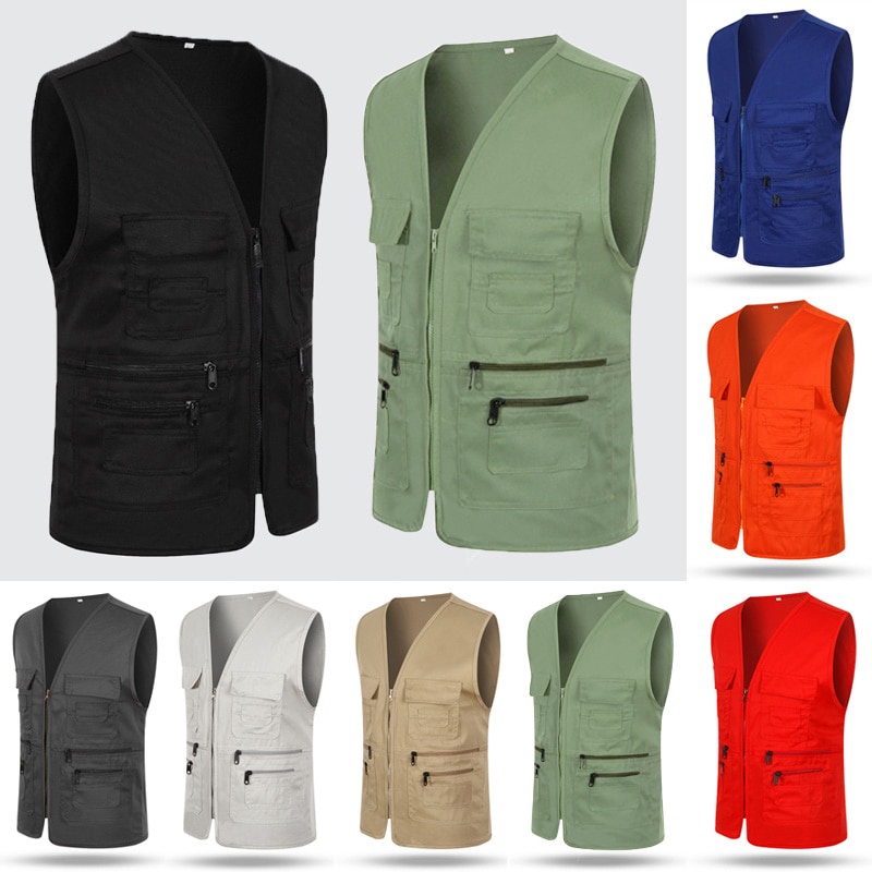 Ready Stock Multi Pocket Vest for Men Sleeveless Cargo Jacket Waistcoat ...