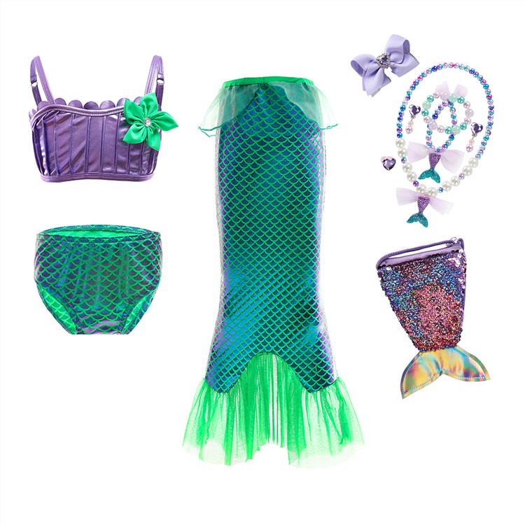 ﹉Disney Children Mermaid Tail Swimsuit Girl Beach Clothes Bikini Wreath ...