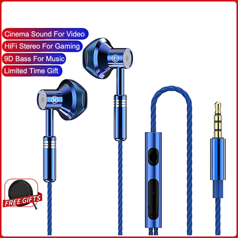 Metal Earphone Wired Gaming Earphones with Microphone 9D Bass Original