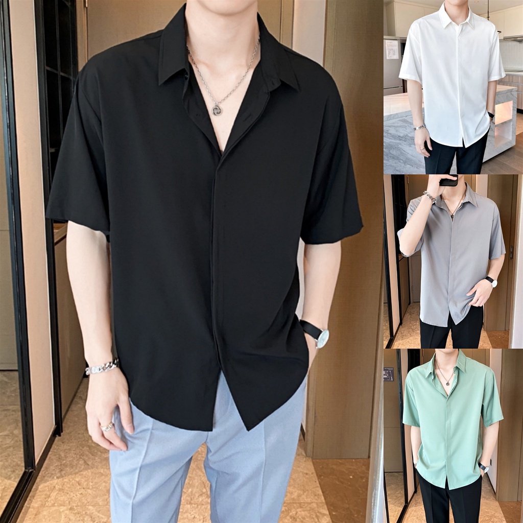 HUILISHI Korean Oversized Mens Casual Fashion Short Sleeve High 