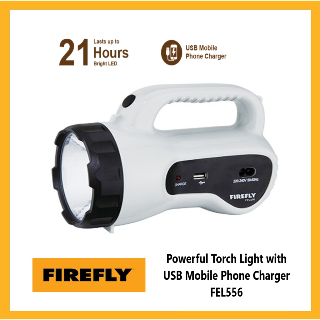 Firefly Powerful Torch Light w/ USB Mobile Charger FEL556 Shopee