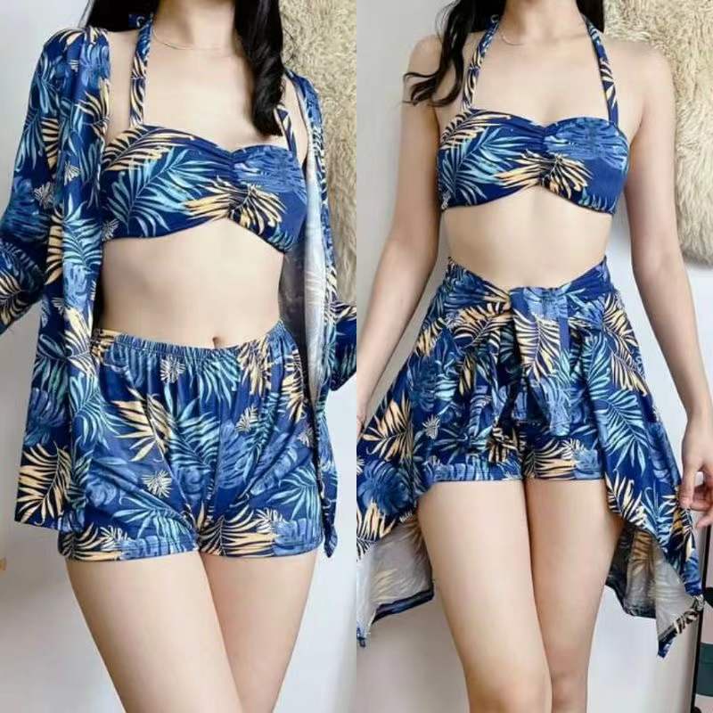 Lucky girls】Fashion Nylon floral 3in1 beachwear swimsuit for women