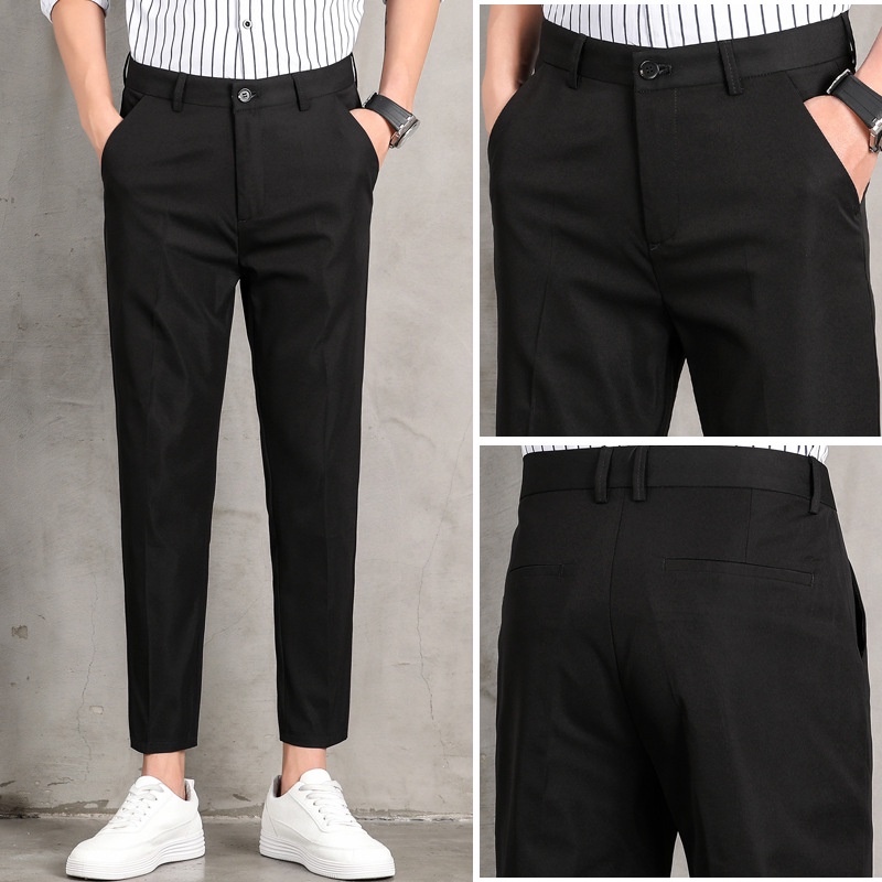 HUILISHI 28-36size Plain Slim Fashion Korean Casual Suit Pants