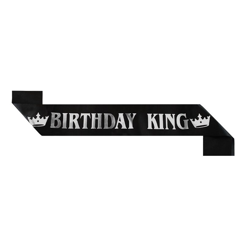 Fascia Di Compleanno 'Happy Birthday King' - In Raso Nero, 80x9.5 Cm - Foto 2