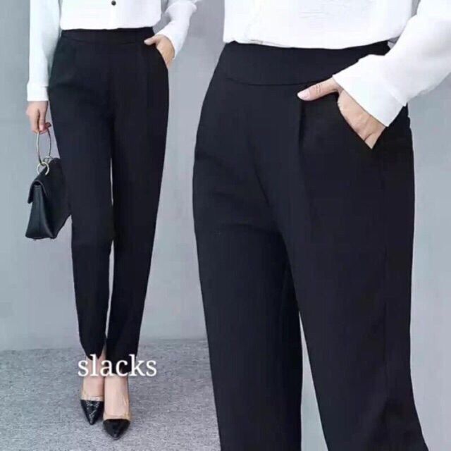 womens office slacks elastic waist garterize Good.quality | Shopee ...
