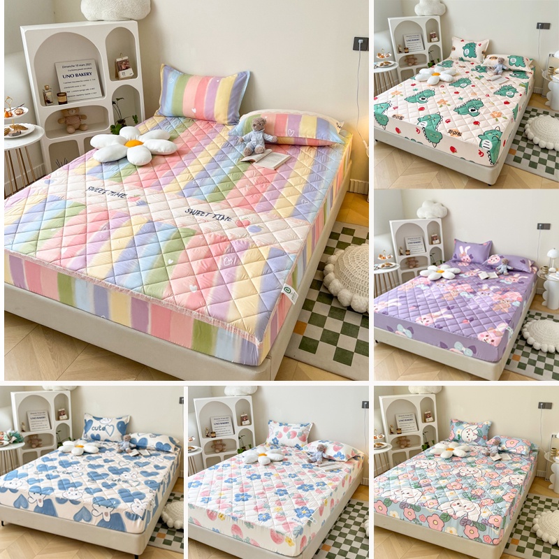 (10 Color) Cute Rainbow Bedsheet Fully Garterized Colorful Pink