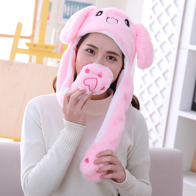 Fashion Moving Hat Rabbit Ears Plush Sweet Cute Airbag Cap can be ...