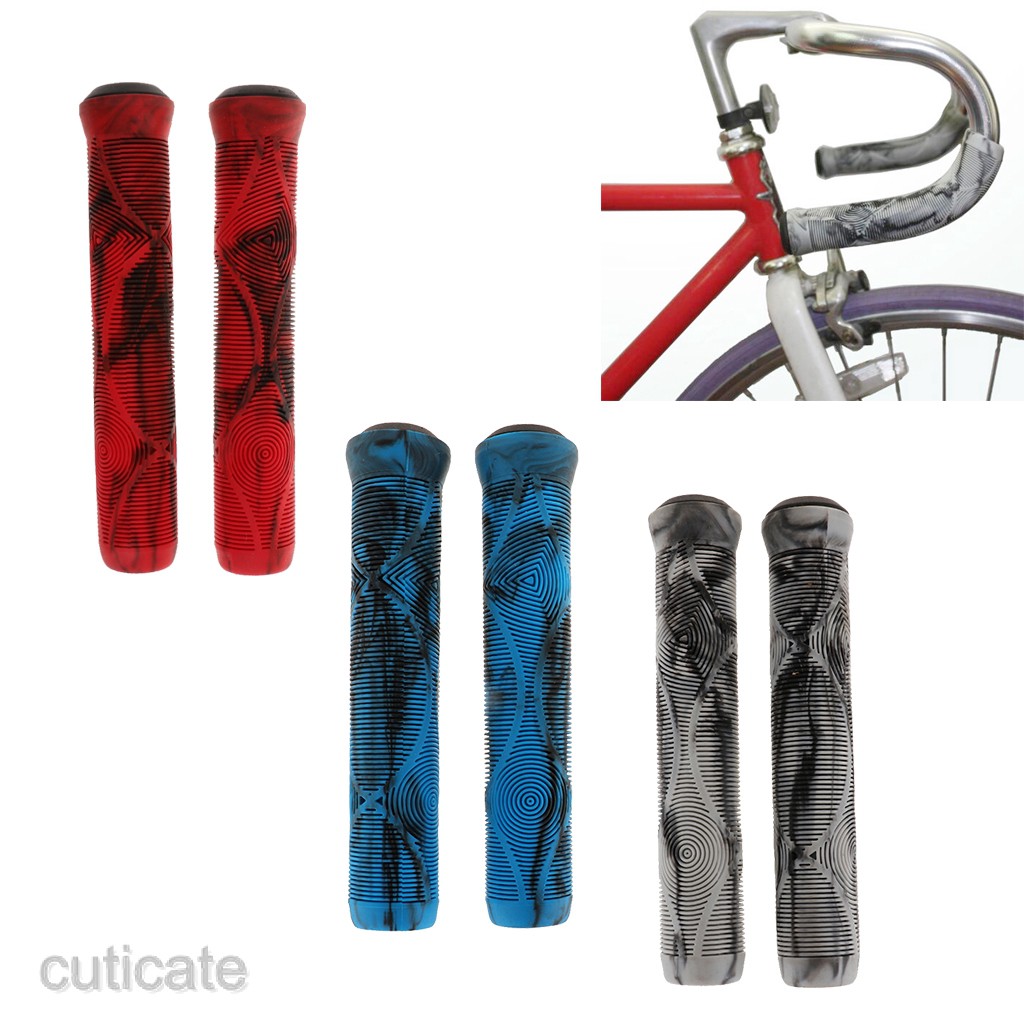 Bike BMX Grips Fixed Gear Fixie Lockon Handlebar Grip Rubber End Plug