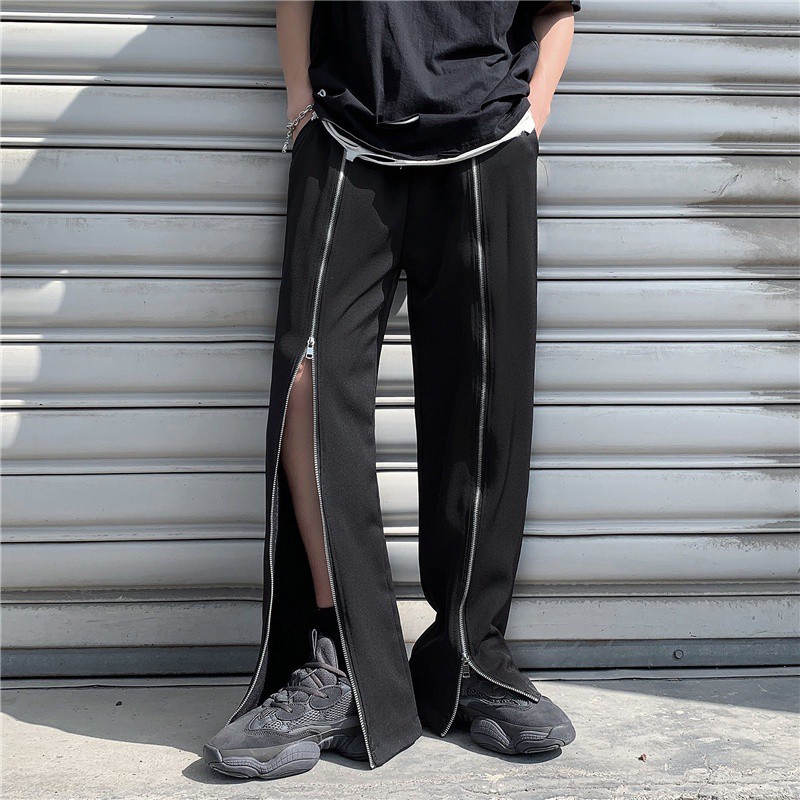 Zipper Trousers 191493korean Version High Street Trendy Straight Wide-Leg  Pants Loose Casual Men Women