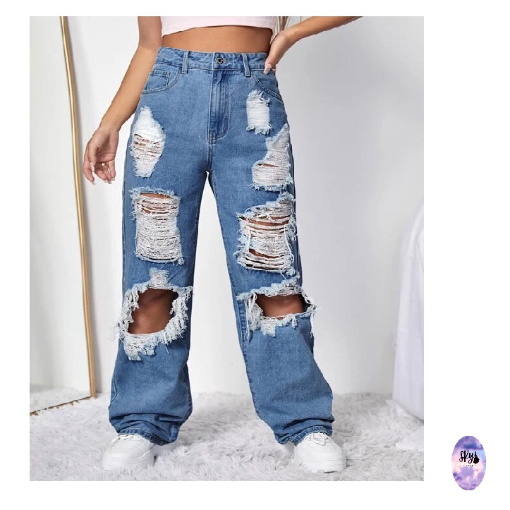 BAGGY TATTERED JEANS FOR WOMEN RANDOM PICK DESIGN | Shopee Philippines