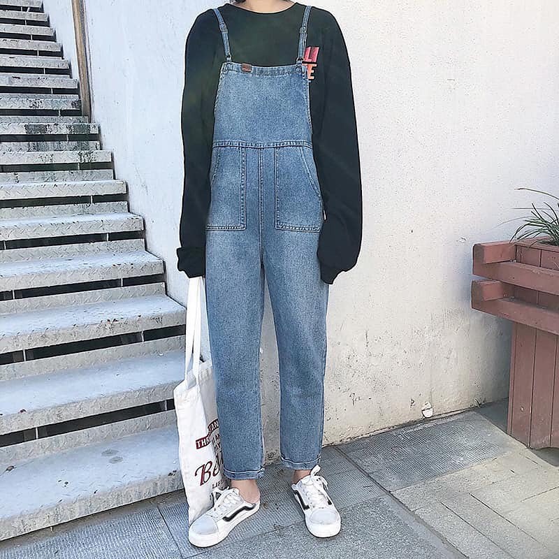 Denim jumper pants outlet outfit