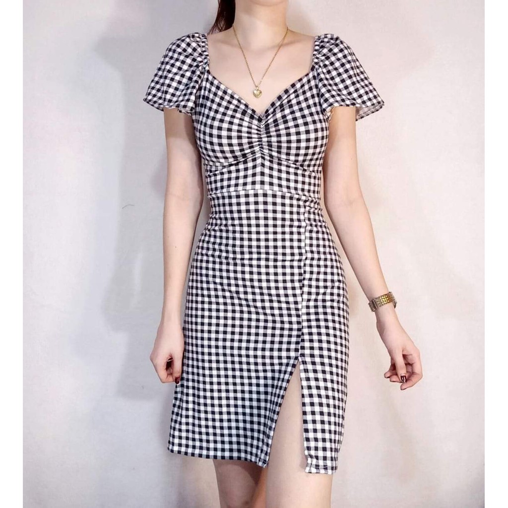 Gingham fitted clearance dress