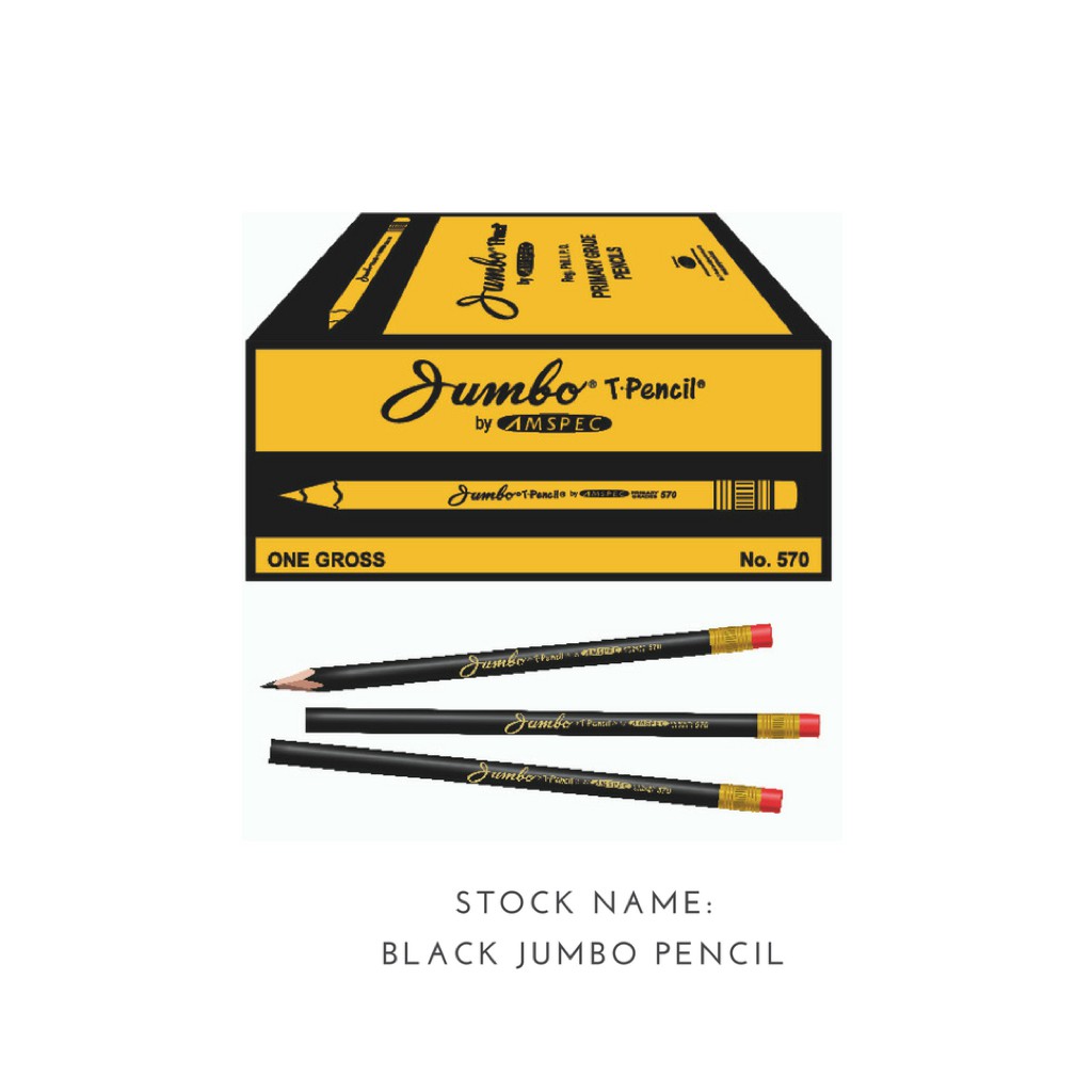 Black Pencil Jumbo Size with Eraser (Sold by 12 pieces)
