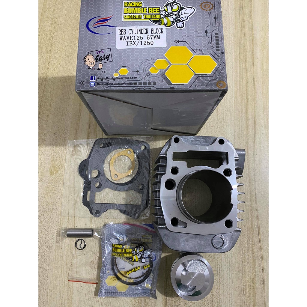 Cylinder Block Set 57mm Dome Piston w/ Valve Pocket Steelbore (Wave 125 ...